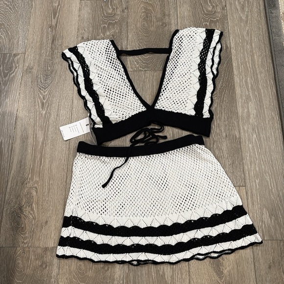 NWT MEROKEETY 2pc skirt and top black and white CROCHET bathing suit COVERUP xl - Picture 7 of 7